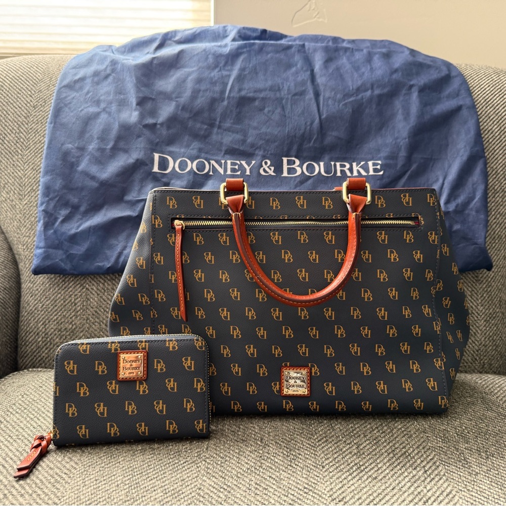 Navy Dooney & Bourke satchel with matching Wallet